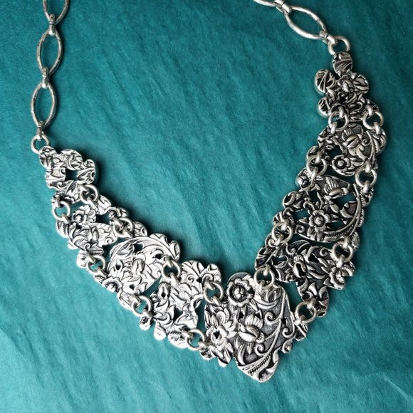 2/35$ Lucky brand silver tone statement bib necklace double sided - Picture 2 of 9